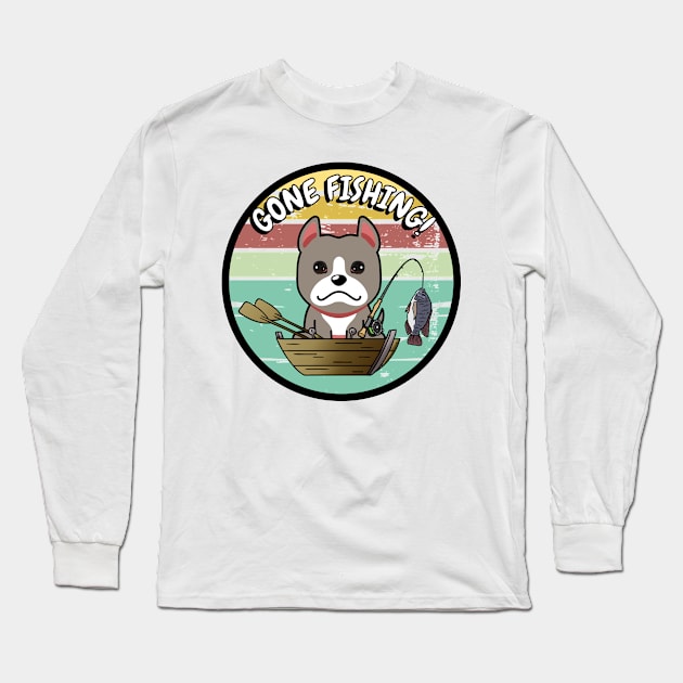 Cute grey dog has gone fishing Long Sleeve T-Shirt by Pet Station